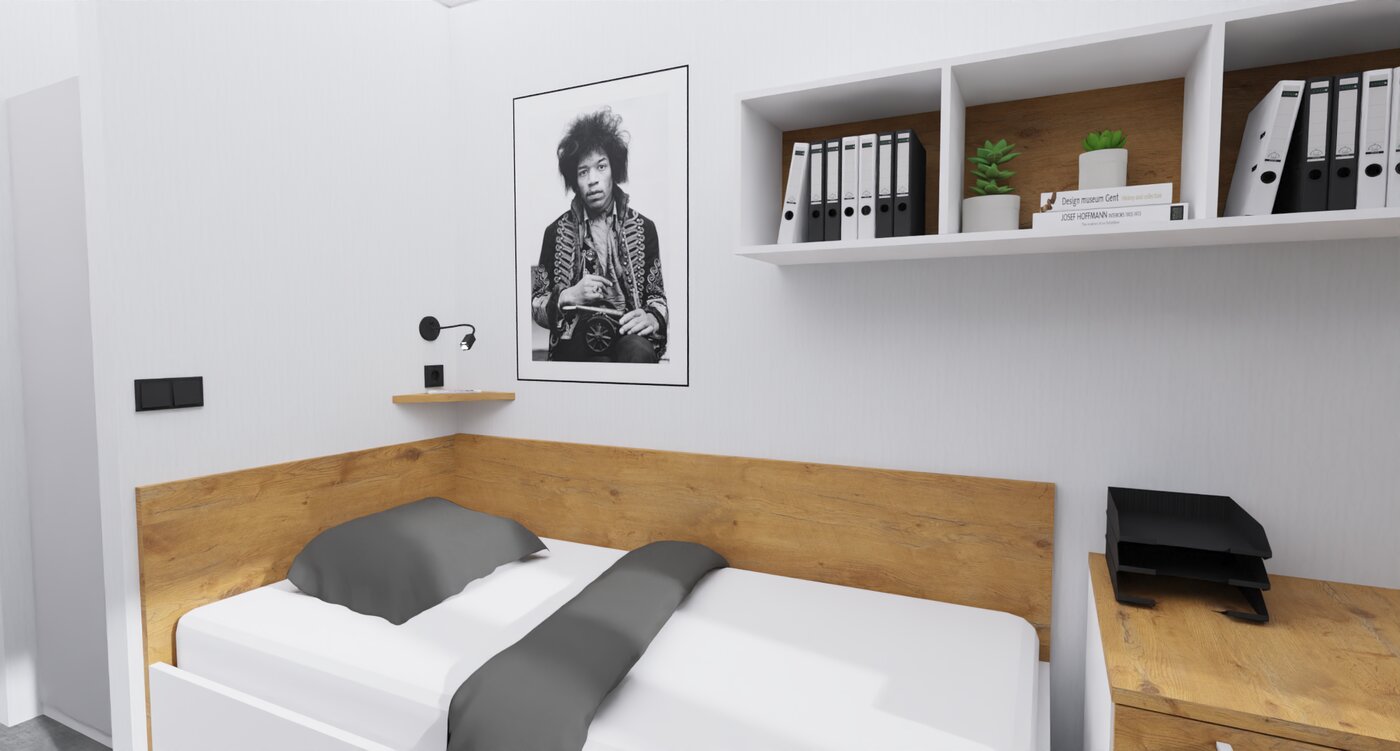 Studentenwohnung Typ A in Passau – Bett und Schlafbereich